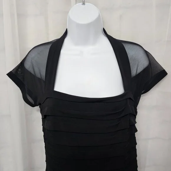 Maggy London Black Sheer Mesh Pleated Cocktail Dress Party Bodycon 8 - Picture 2 of 12